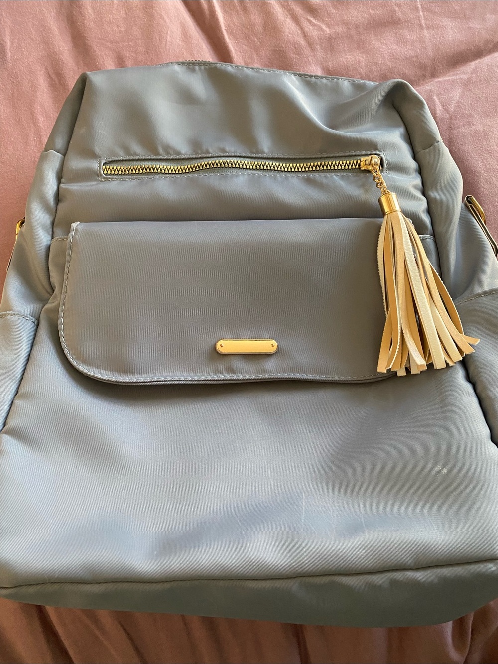 Light Blue Women's Backpack with Gold Tassel Accent